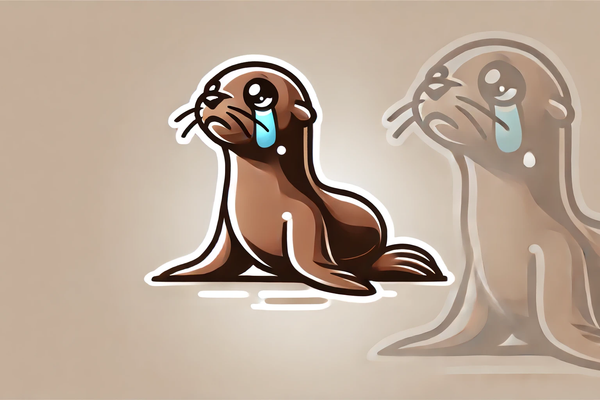 Dall-E: an image of a seal posed and crying with big tear drops, something like the MariaDB logo
